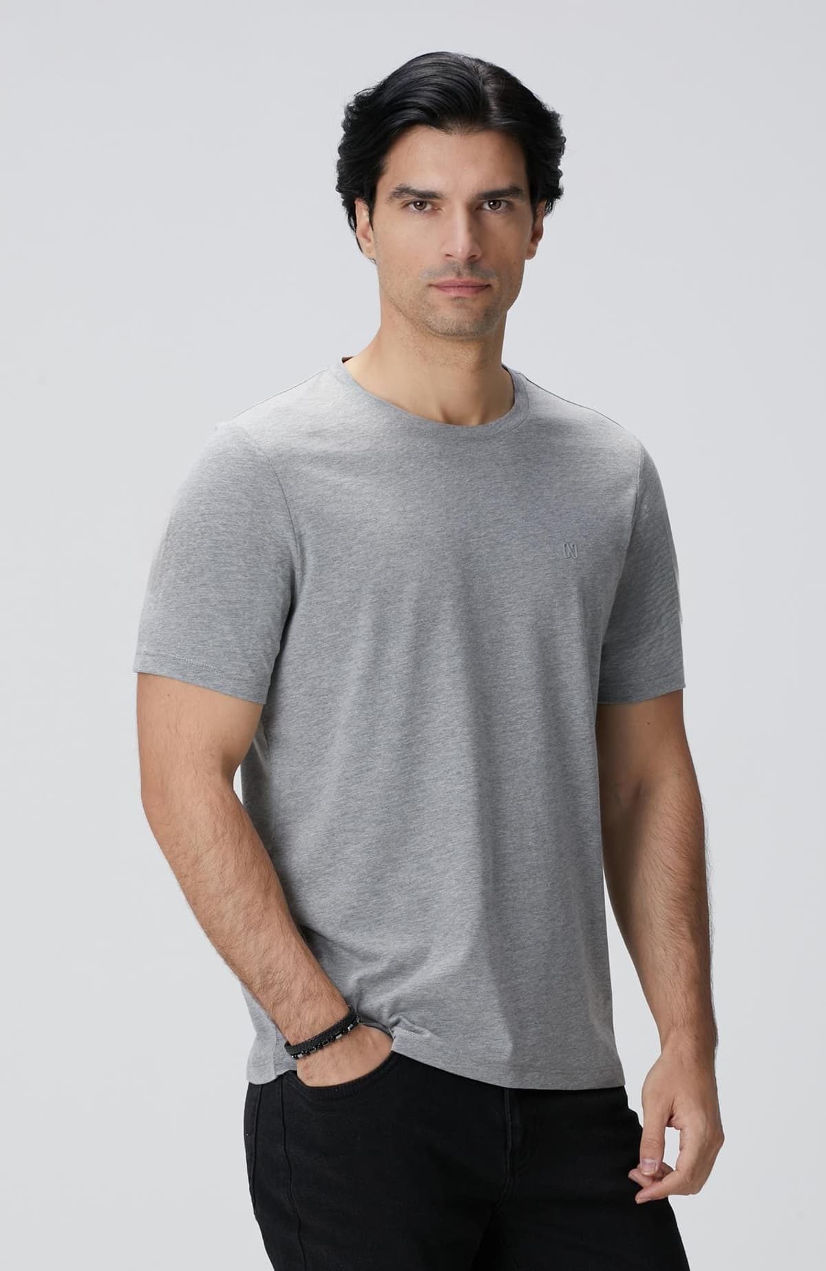 Network Erkek Gri Melanj Basic T-shirt