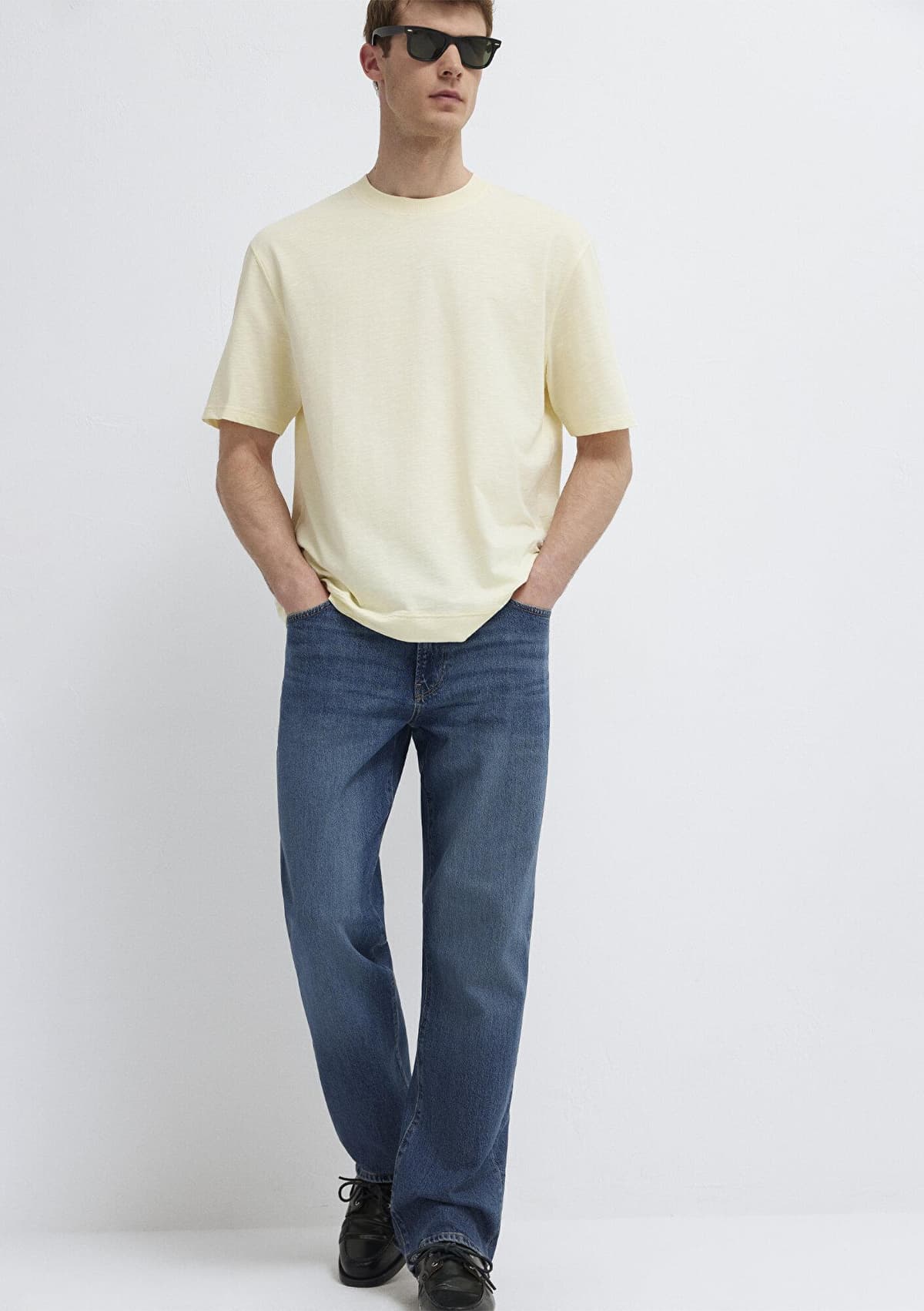 Mavi Sarı Basic Tişört Loose Fit / Bol Rahat Kesim 0613316-89308