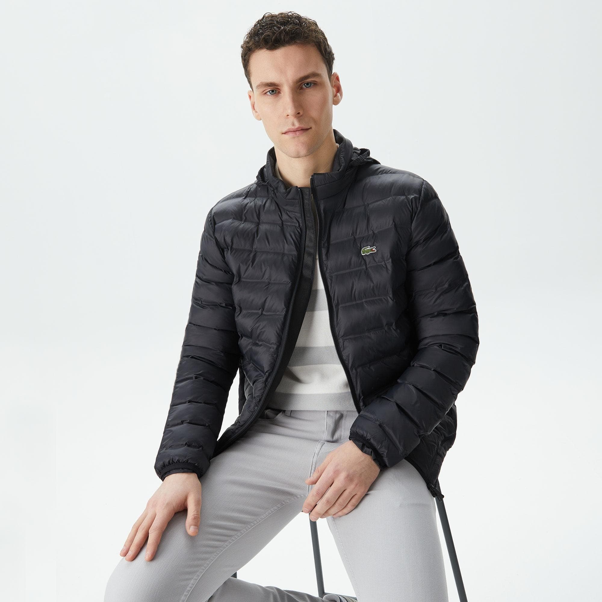 Lacoste Erkek Kapüşonlu Siyah Mont