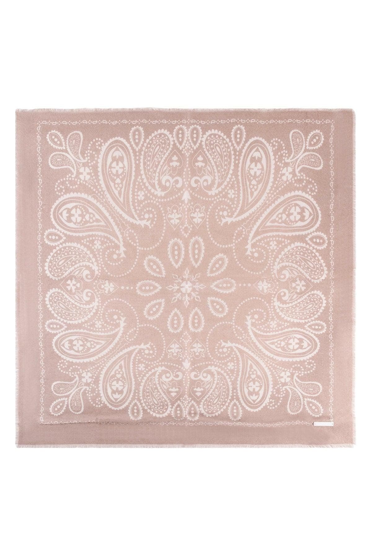 Açık Pembe Jas İpekli Baskılı Kare Şal 70x70 cm