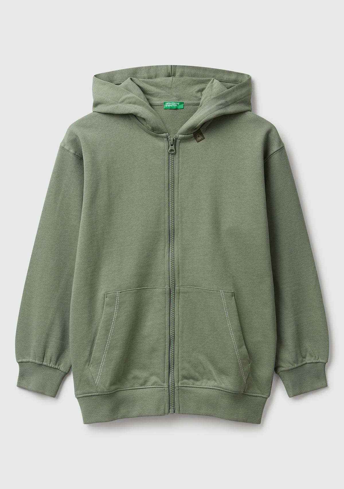 Erkek Çocuk Haki Logolu Etiket Detaylı Fermuarlı Kapüşonlu Sweatshirt