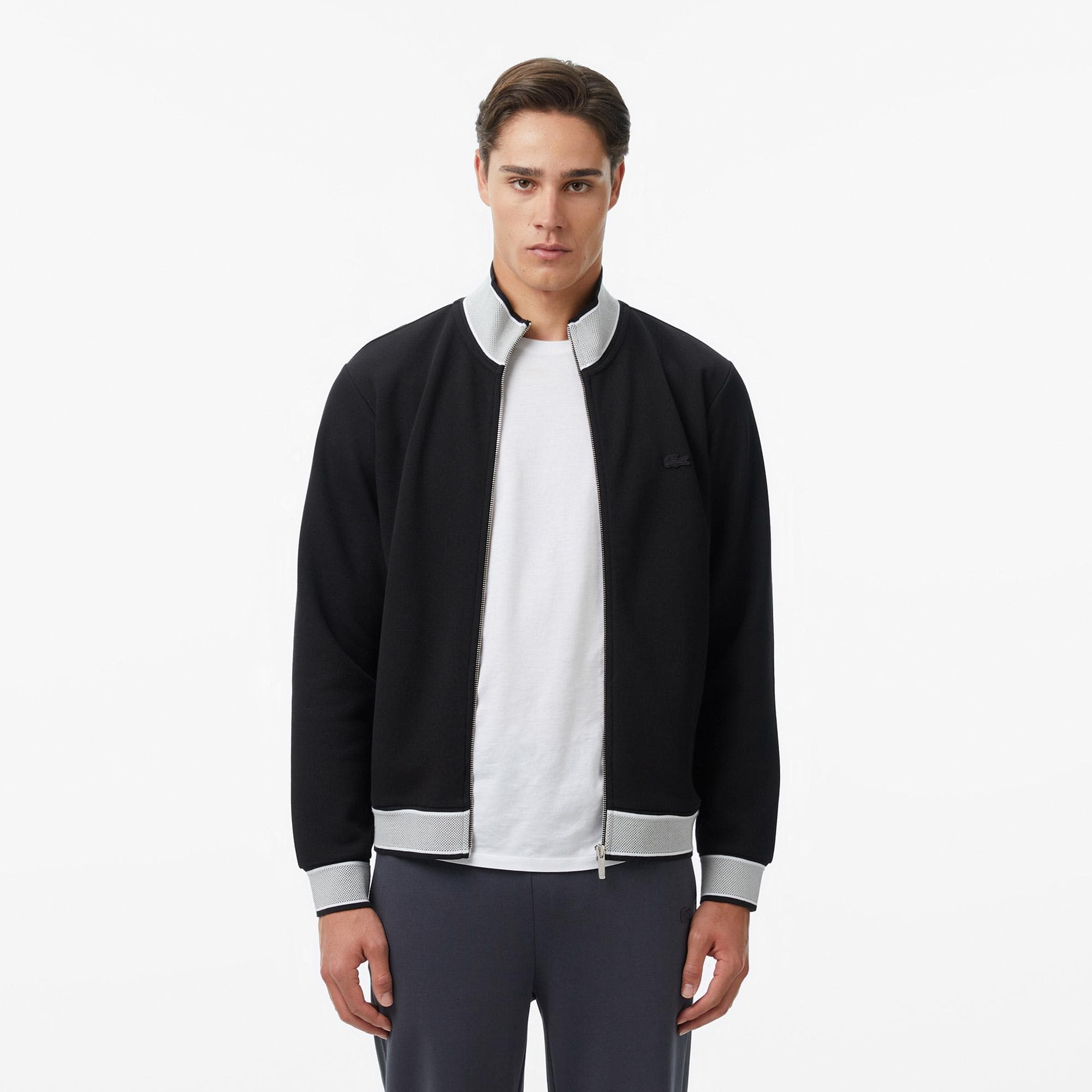 Erkek Regular Fit Fermuarlı Renk Bloklu Siyah Sweatshirt