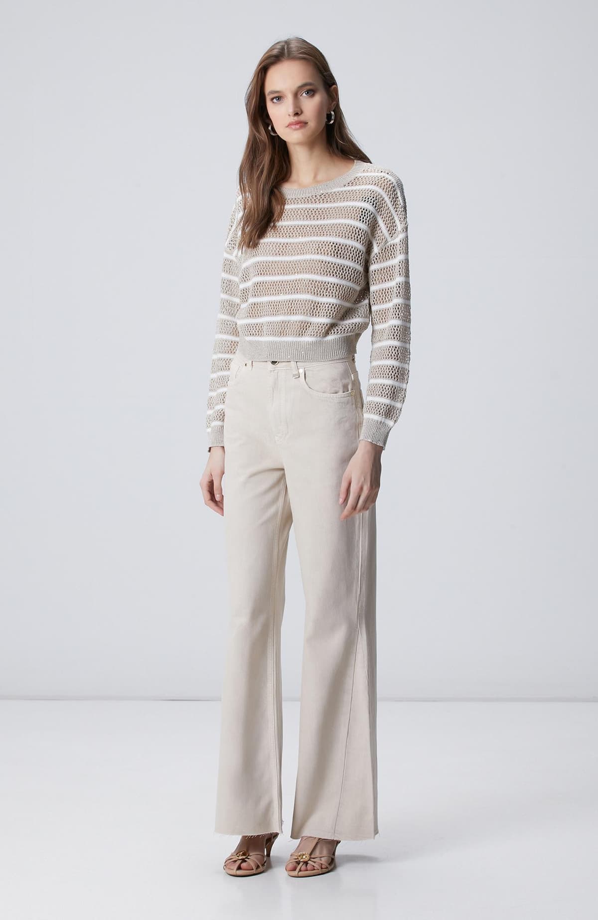Network Kadın Açık Bej Wide Leg Denim Pantolon