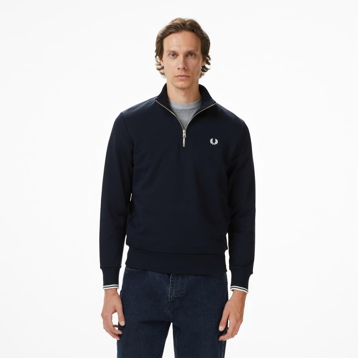 Fred Perry Yarım Fermuarlı Erkek Lacivert Sweatshirt