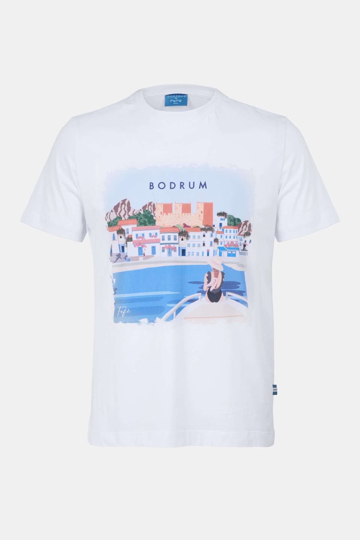 Erkek Beyaz Bodrum Desenli T-Shirt