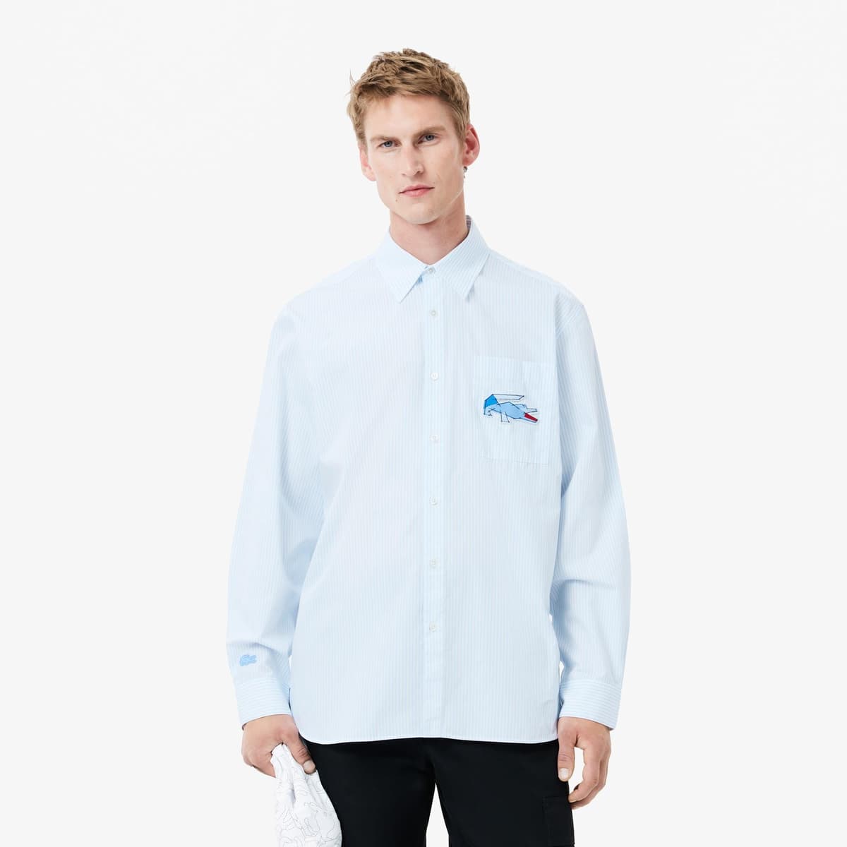 Erkek Relaxed Fit Çizgili Mavi Gömlek