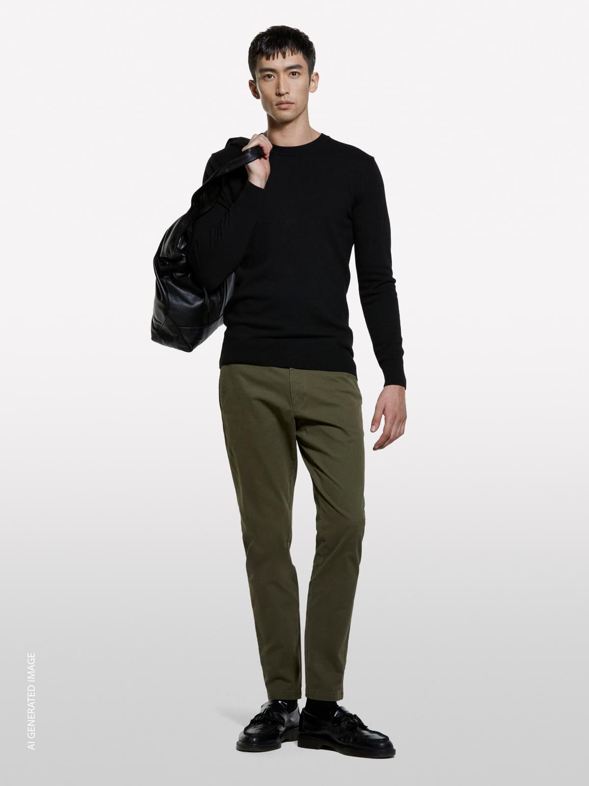 Erkek Haki Yeşili Slim Fit Vintage Efekt Chino Pantolon