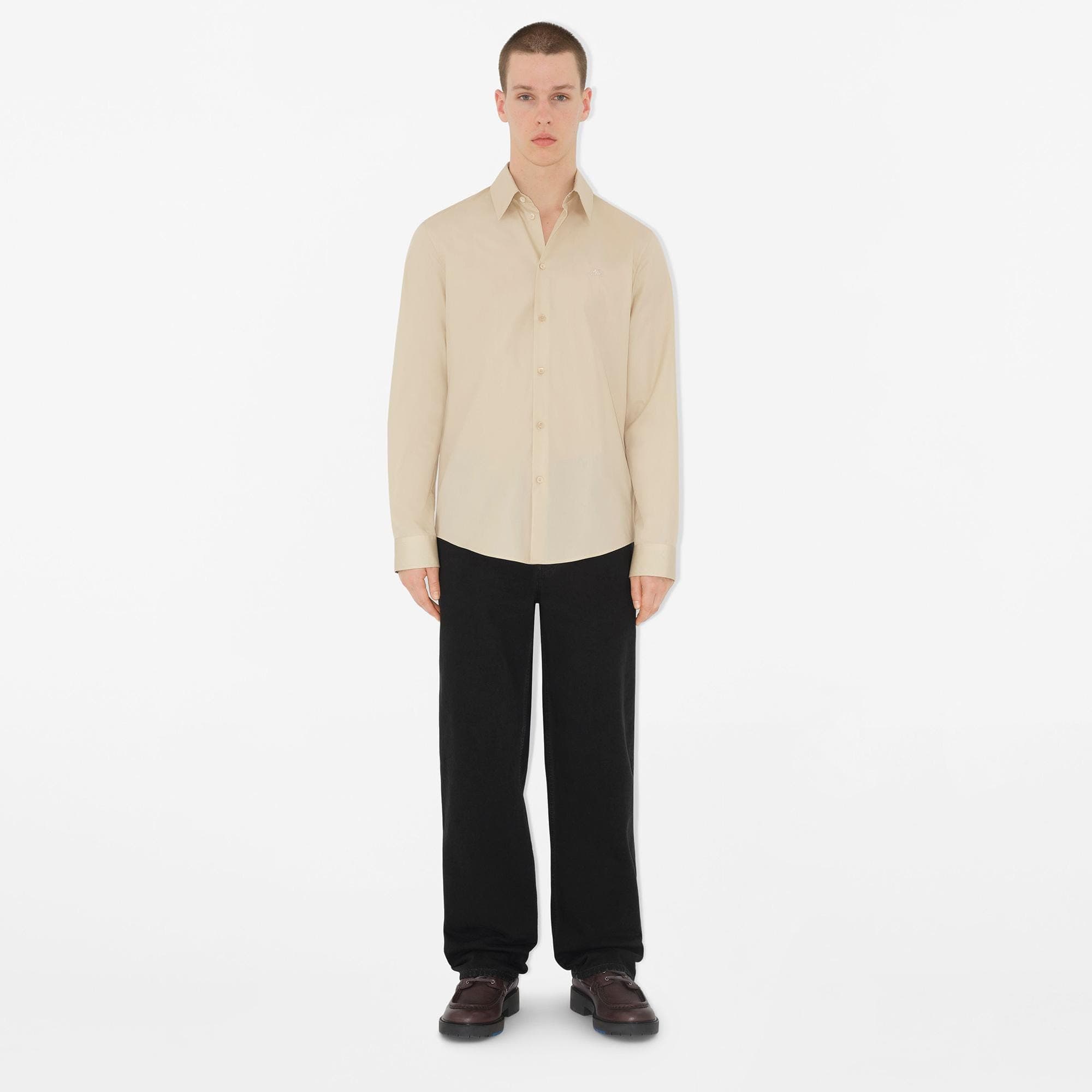 Burberry Ros Slim Fit Cotton Erkek Krem Gömlek