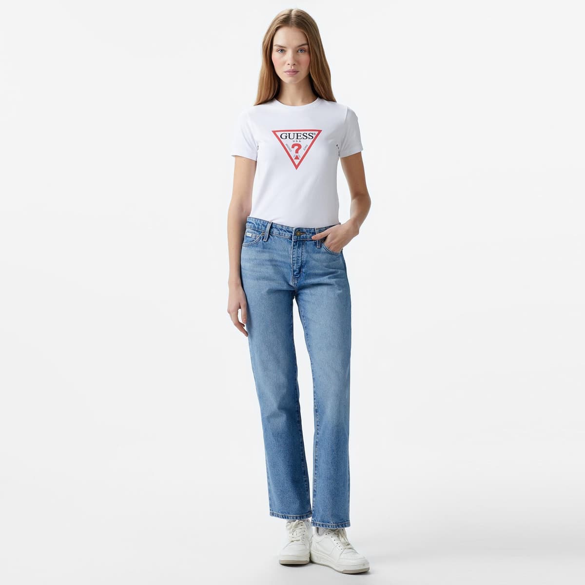 Guess G08 Mid Rise Straight Kadın Mavi Jean