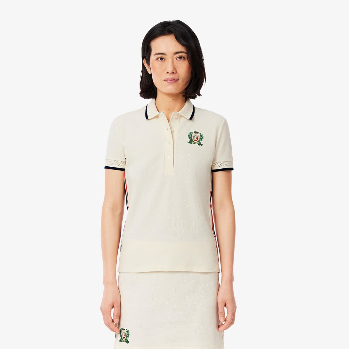 Lacoste Kadın Slim Fit Renk Bloklu Bej Polo