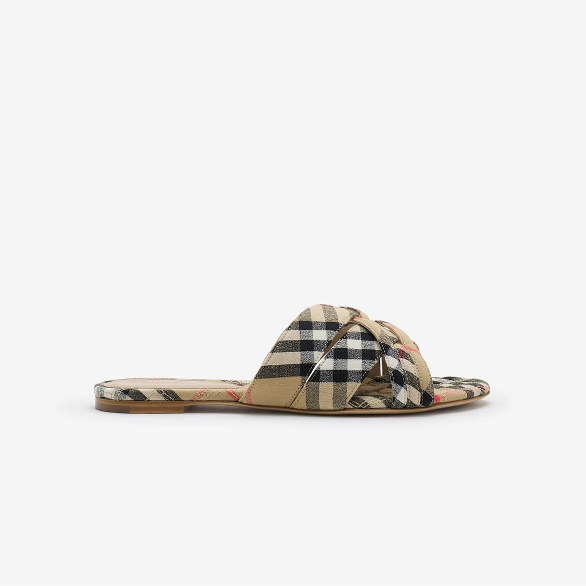 Burberry Check Cabana Kadın Bej Keten Terlik