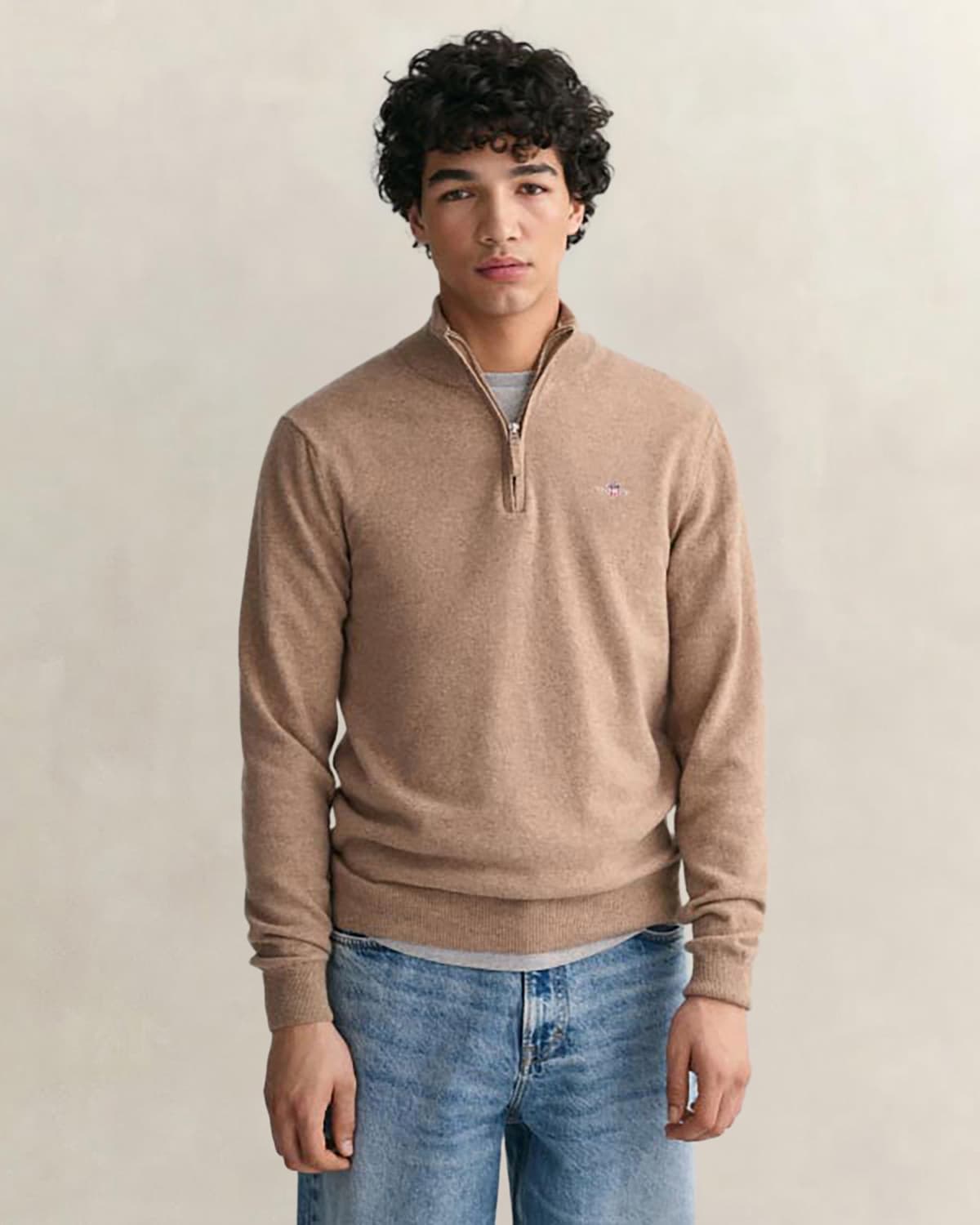 GANT Erkek Bej Regular Fit Yarım Fermuarlı Yün Kazak