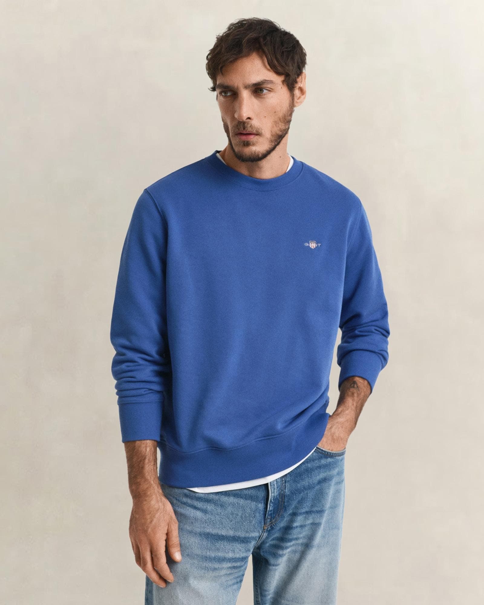 GANT Erkek Mavi Regular Fit Bisiklet Yaka Sweatshirt