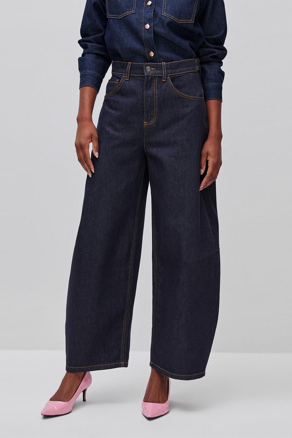 Kadın Koyu Mavi %100 Pamuk Cepli Denim Pantolon