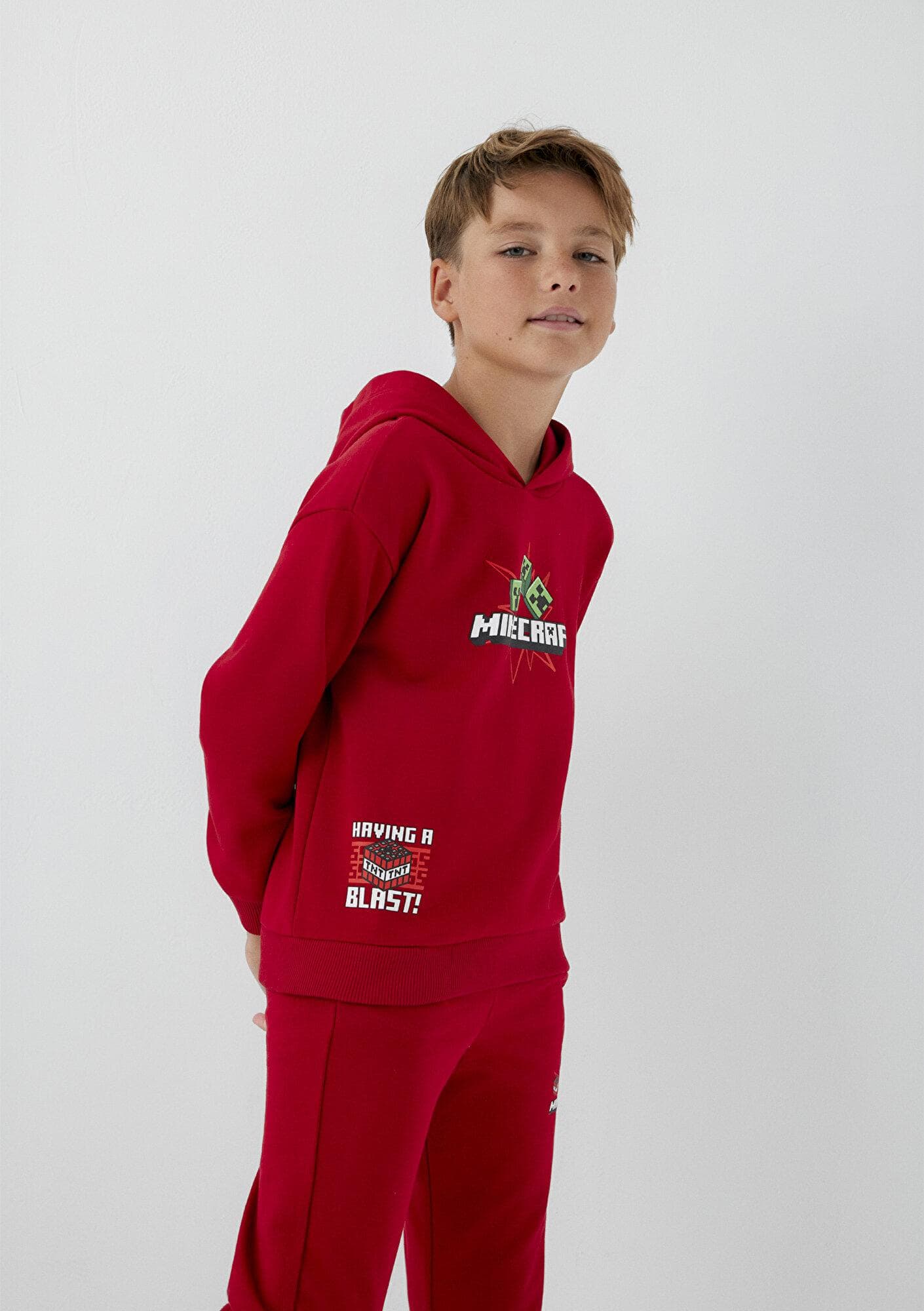 Mavi Minecraft Baskılı Kapüşonlu Sweatshirt 6S10188-80638