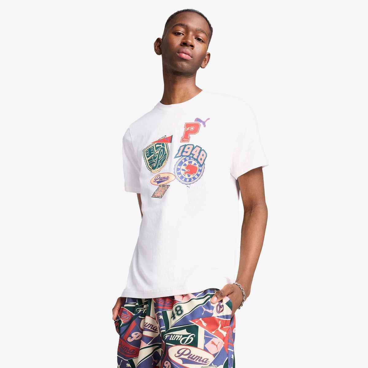 Puma Wardrobe Ess Graphic Erkek Beyaz T-Shirt