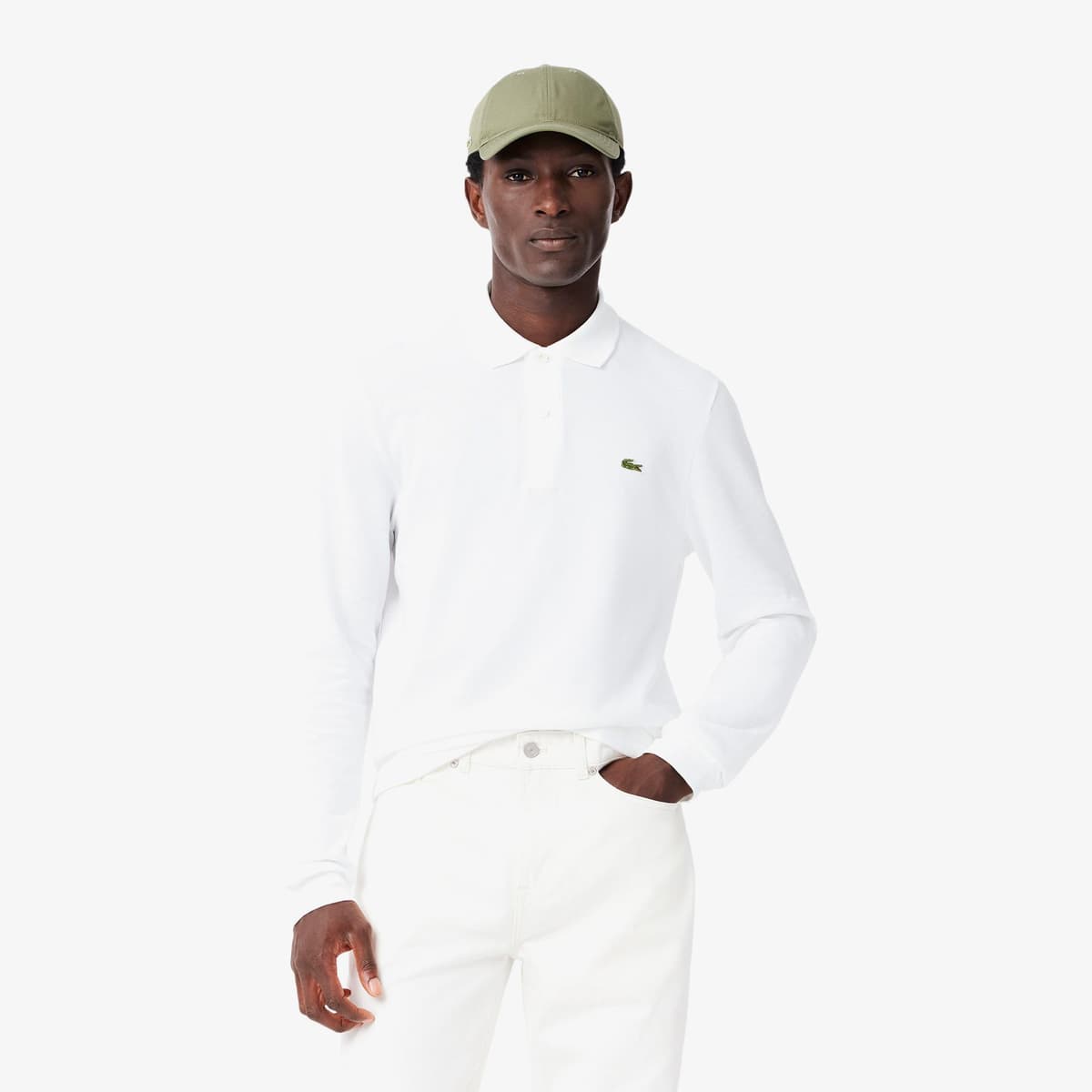 L.12.12 Erkek Classic Fit Uzun Kollu Beyaz Polo