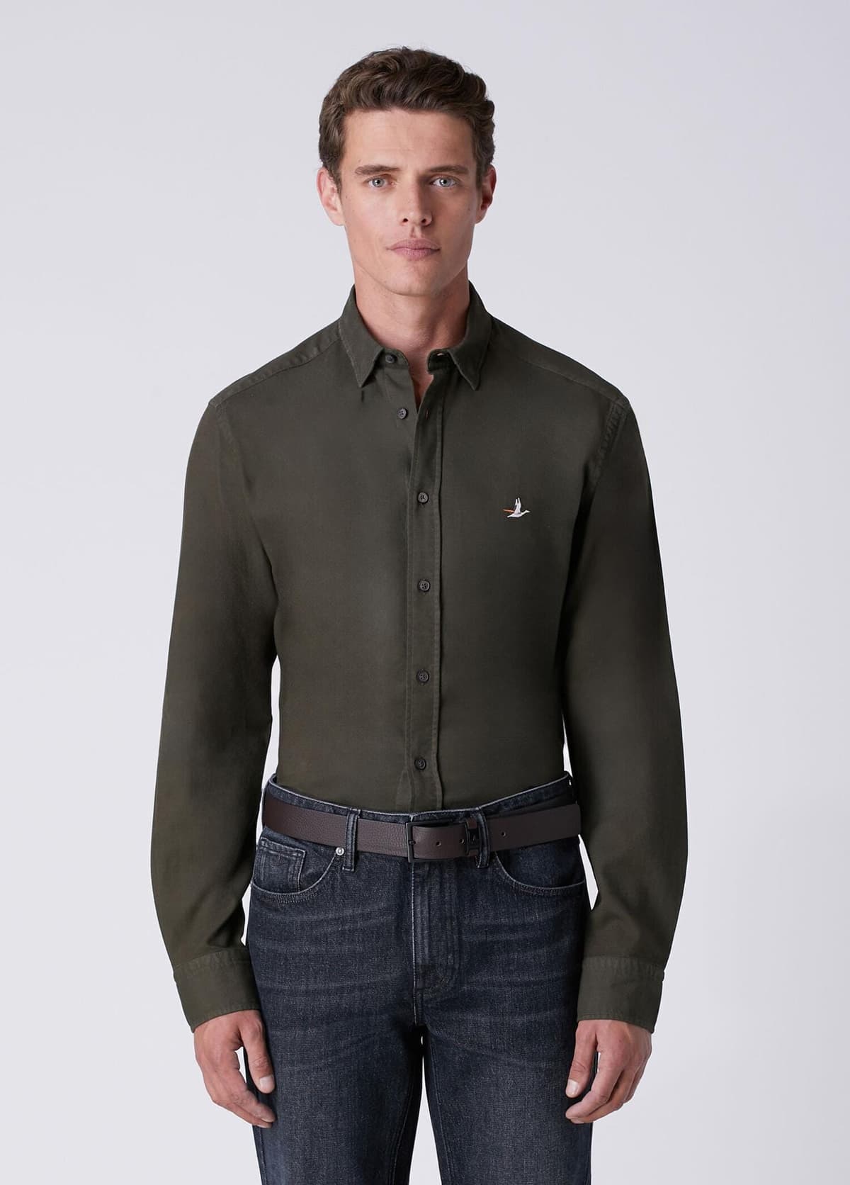Beymen Club Erkek Comfort Fit Haki Pirinç Dokulu Gömlek
