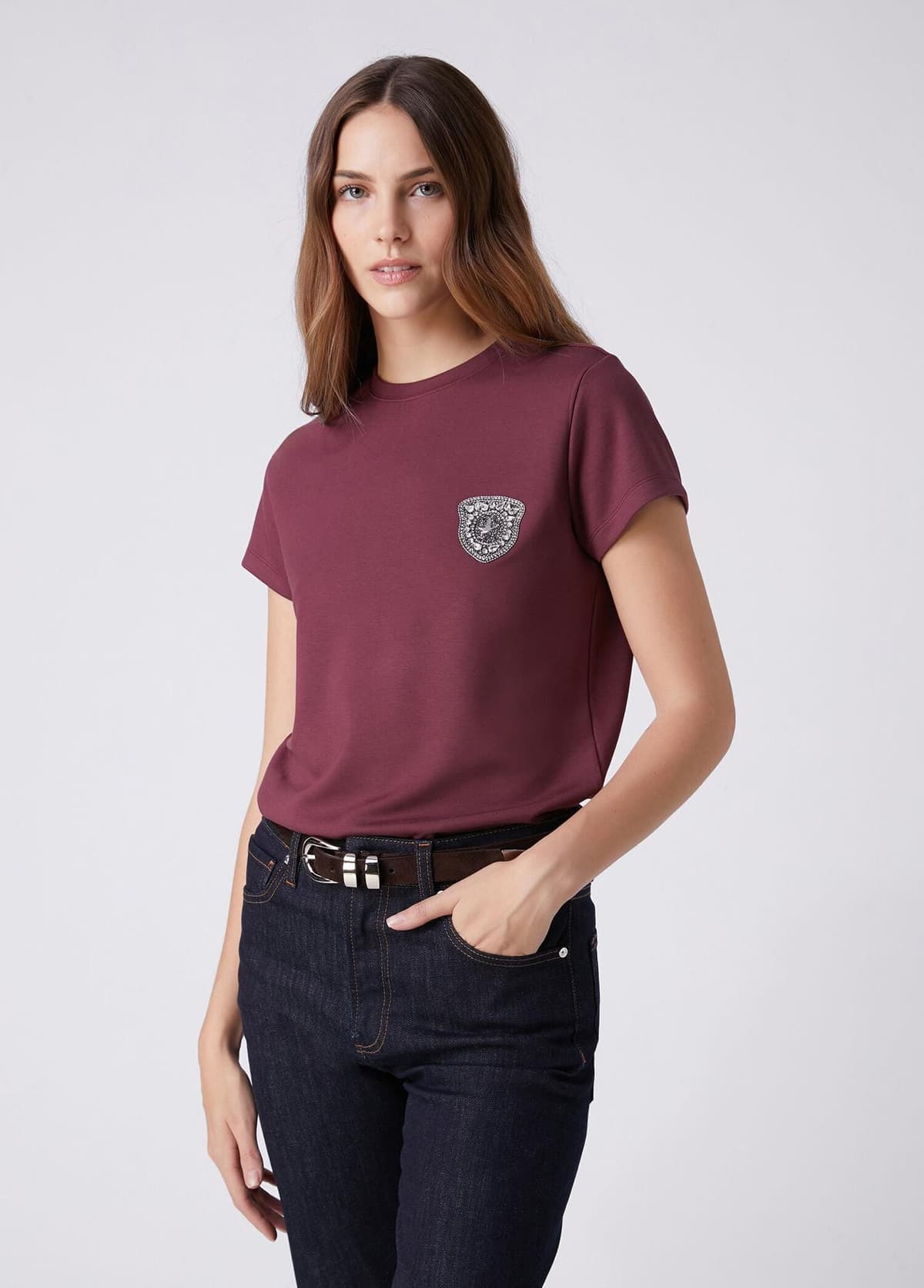 Beymen Club Kadın Bordo Taşlı Logo Detaylı T-shirt
