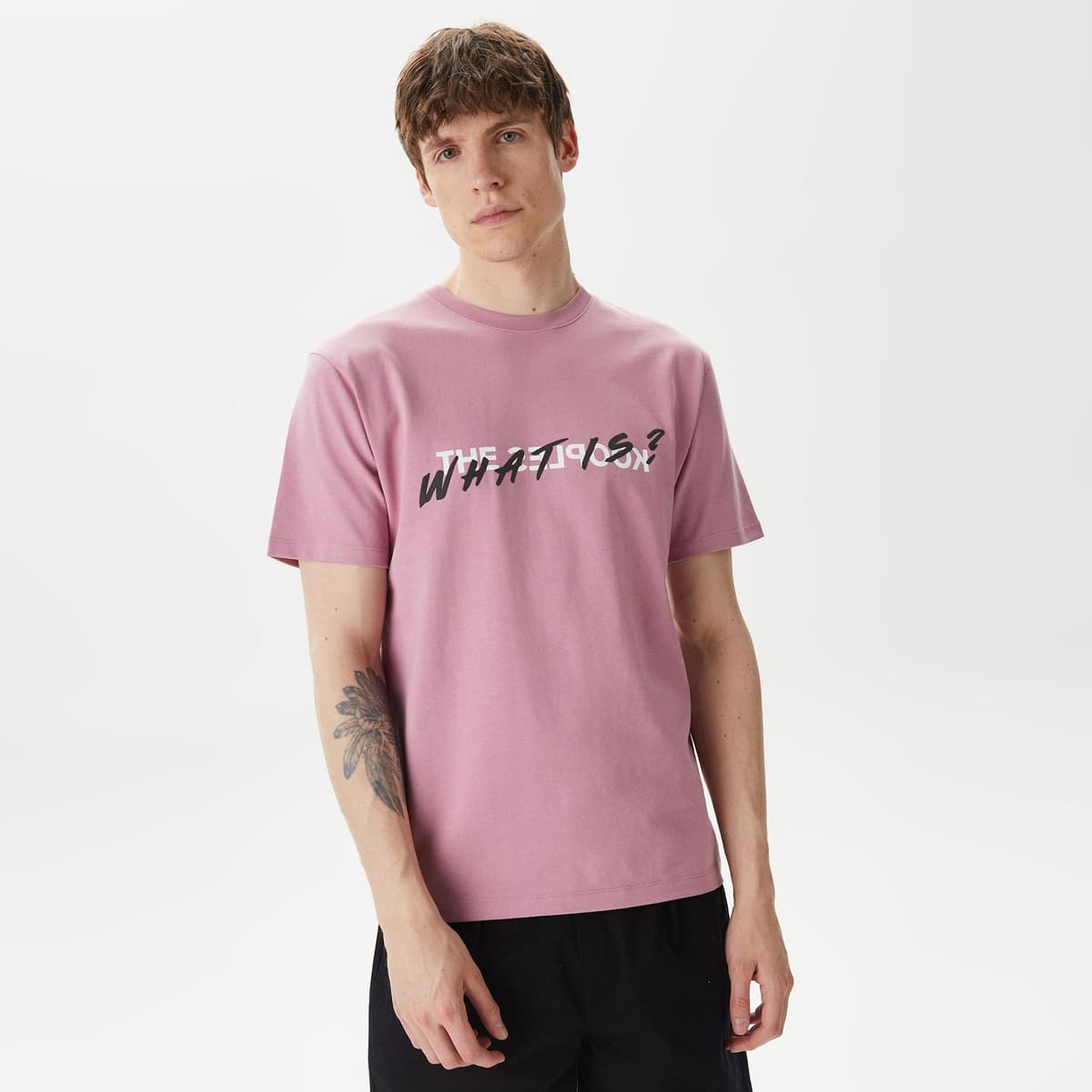 Erkek Baskılı Bisiklet Yaka Pembe T-Shirt