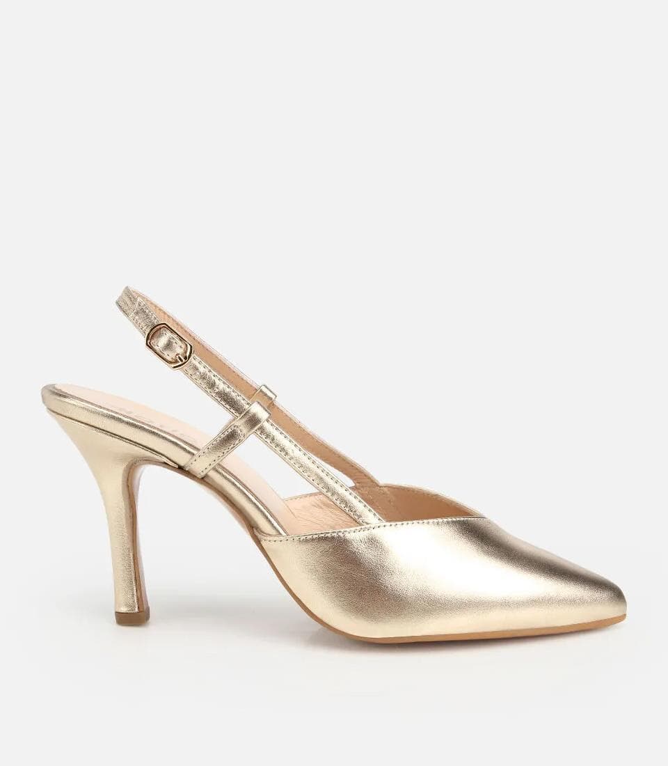 Kadın Deri Gold Arkası Açık Stiletto