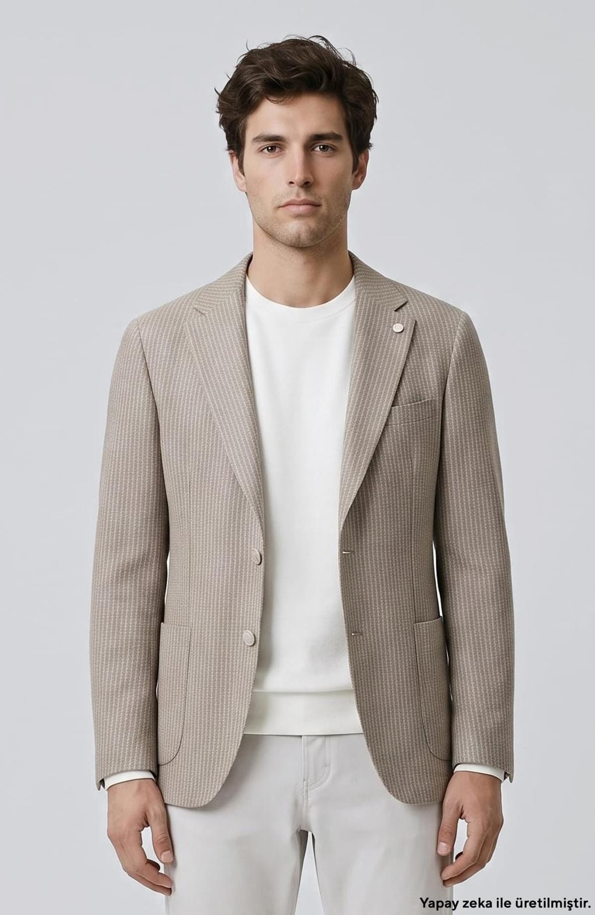 Network Erkek Slim Fit Vizon Mono Yaka Desenli Ceket