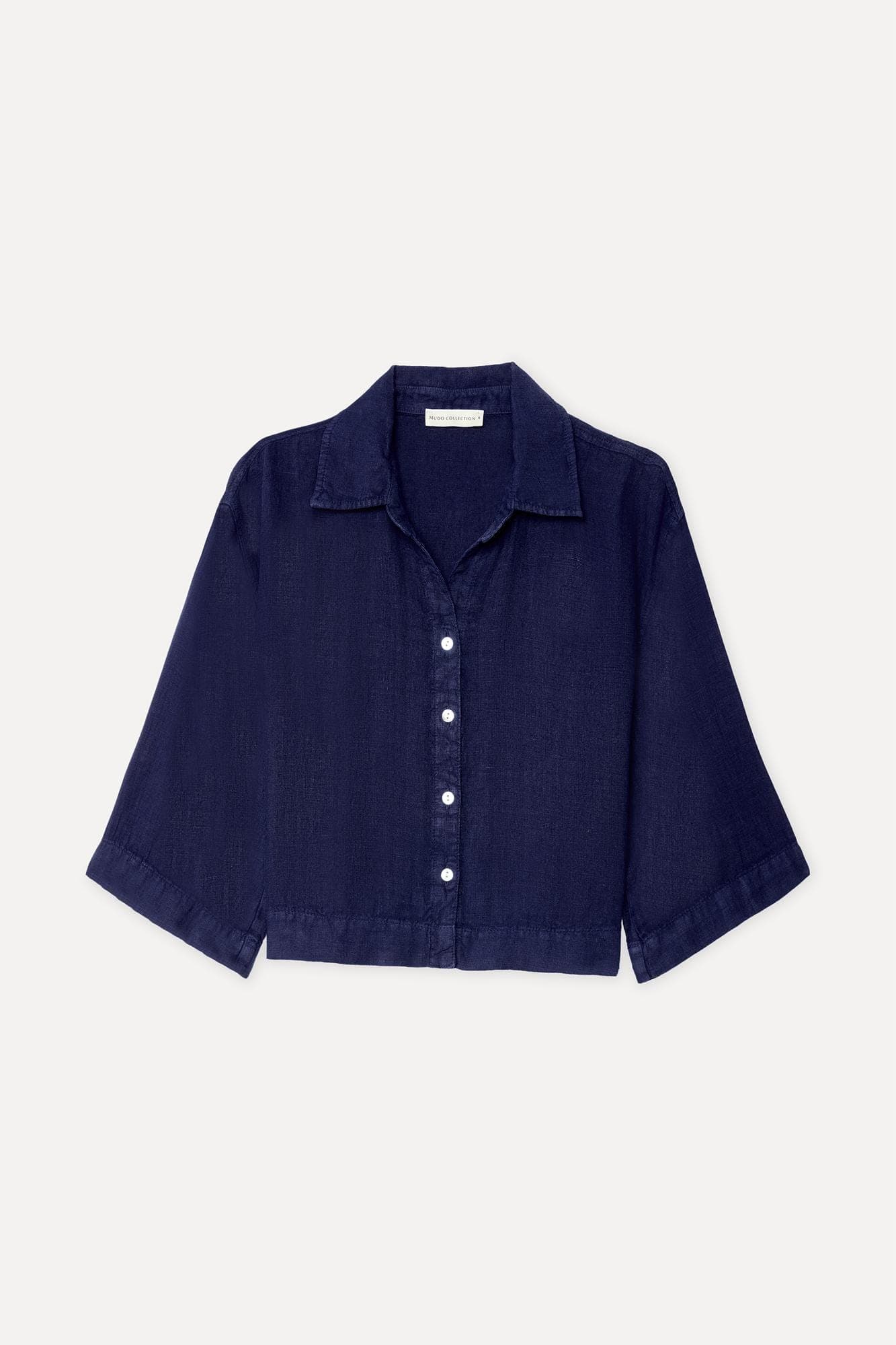 Kadın Lacivert 3/4 Kol Oversize Keten Gömlek