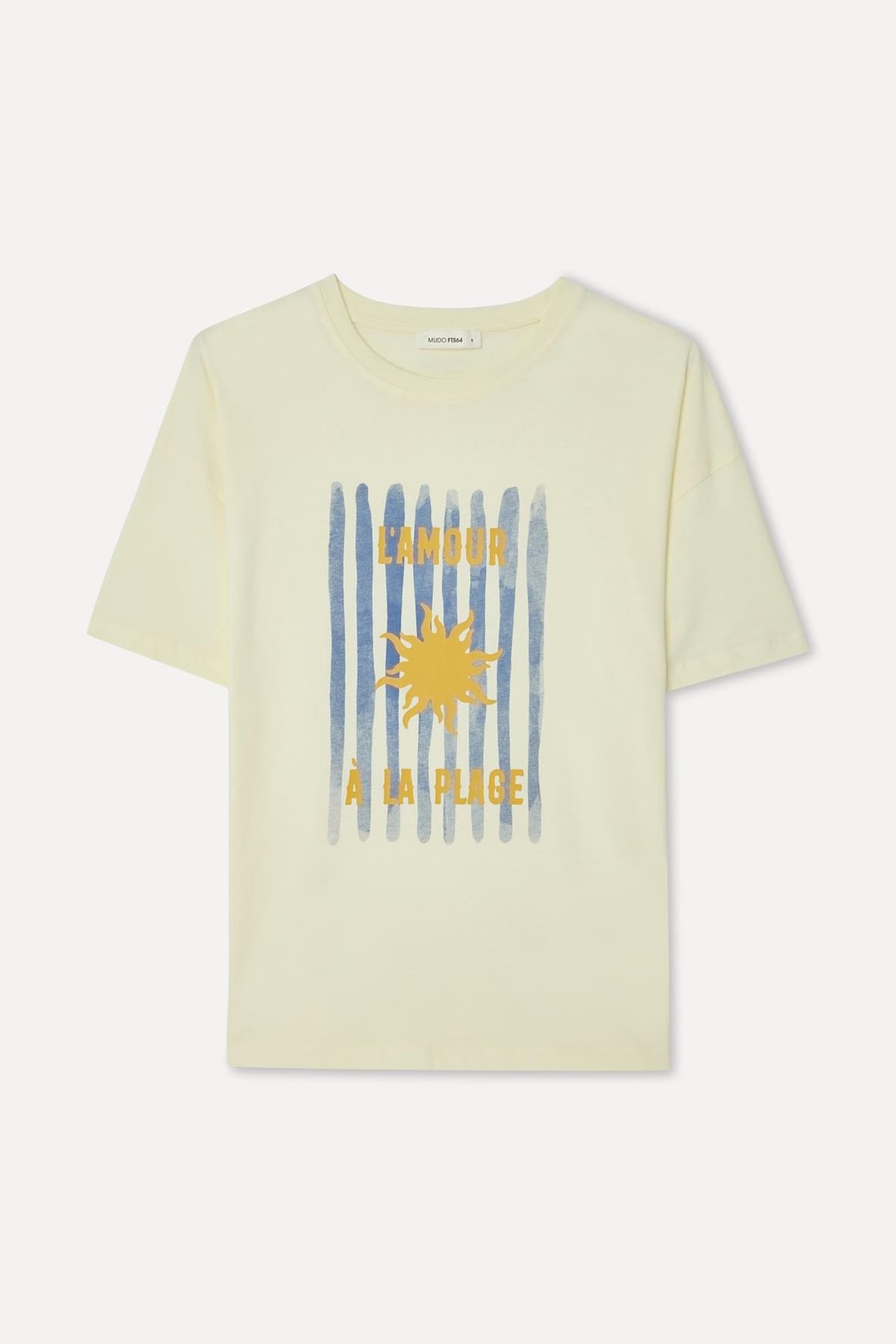 Kadın Sarı Baskılı Bisiklet Yaka T-Shirt