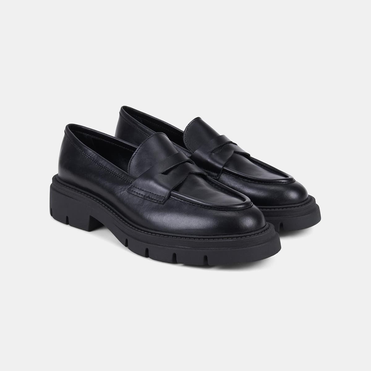 Kadın Acı Kahve Kalın Dişli Tabanlı Klasik Deri Loafer