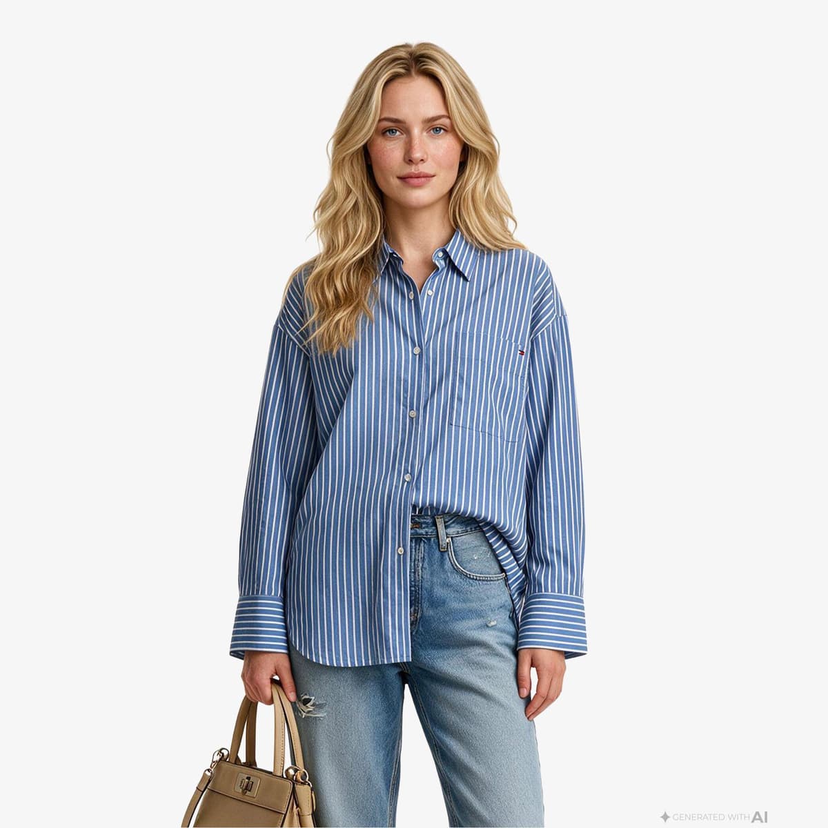 Tommy Hilfiger Modern Poplin Blue Kadın Mavi Gömlek
