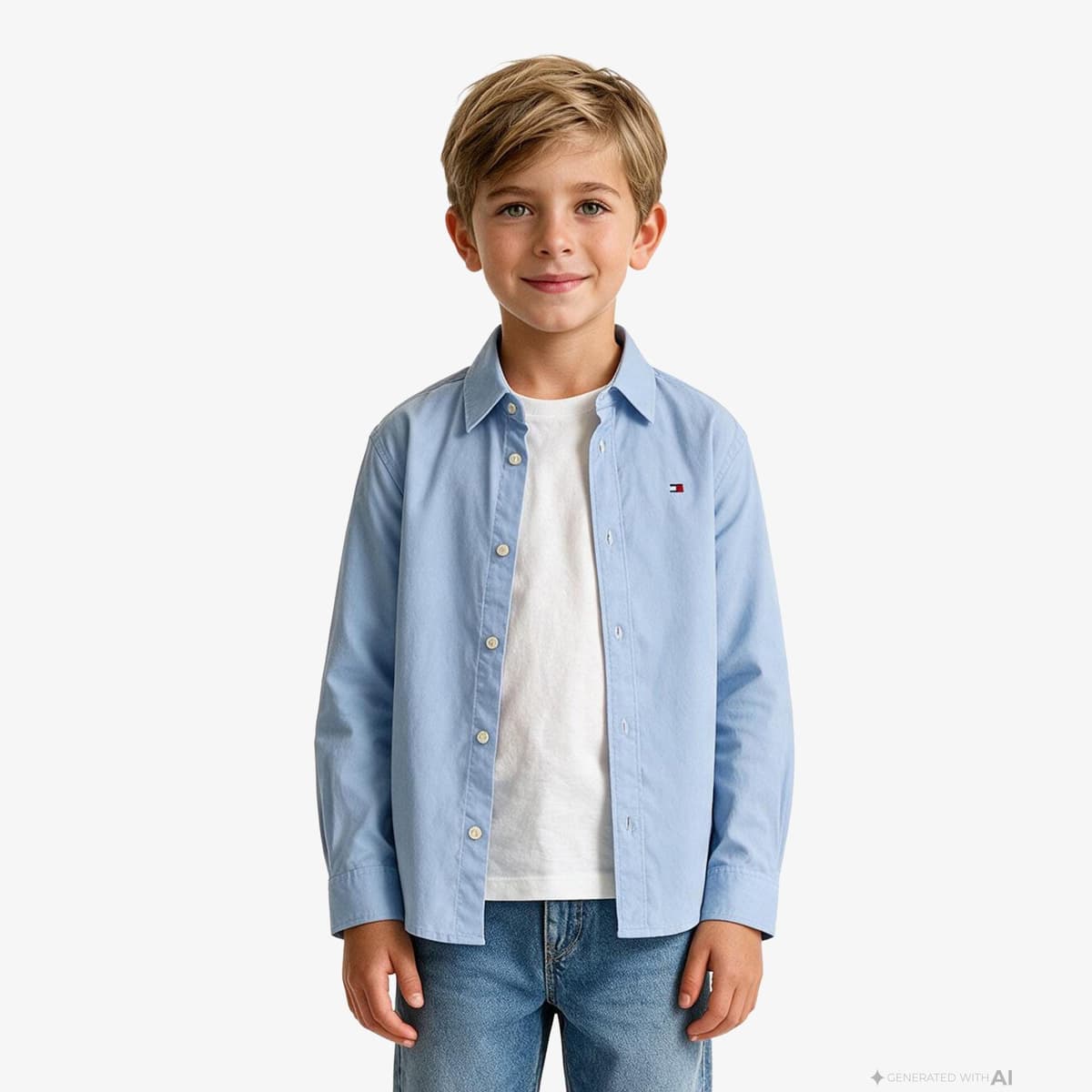 Tommy Hilfiger Poplin Çocuk Mavi Gömlek