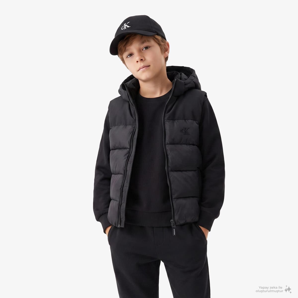 Calvin Klein Tonal Block Padded Çocuk Siyah Yelek