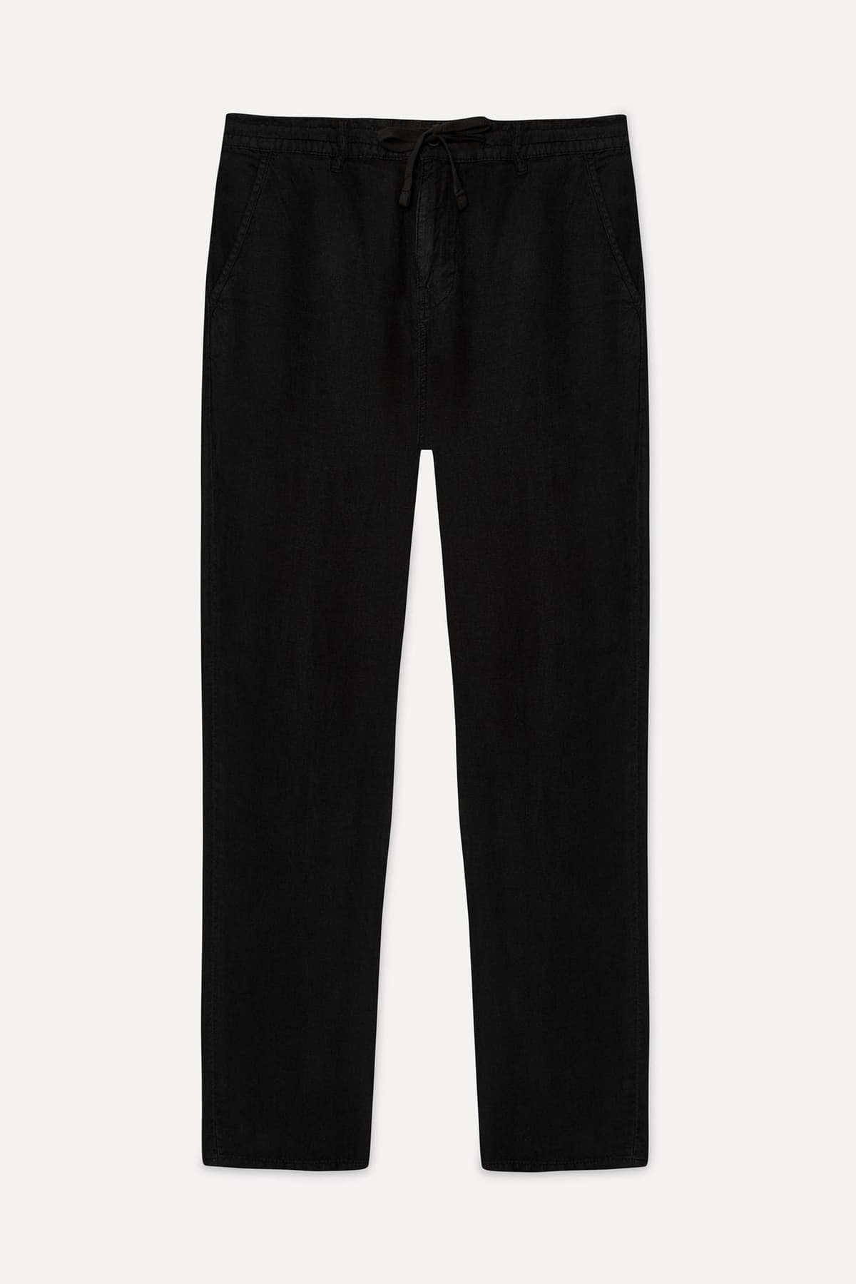 Erkek Siyah Straight Fit Keten Pantolon