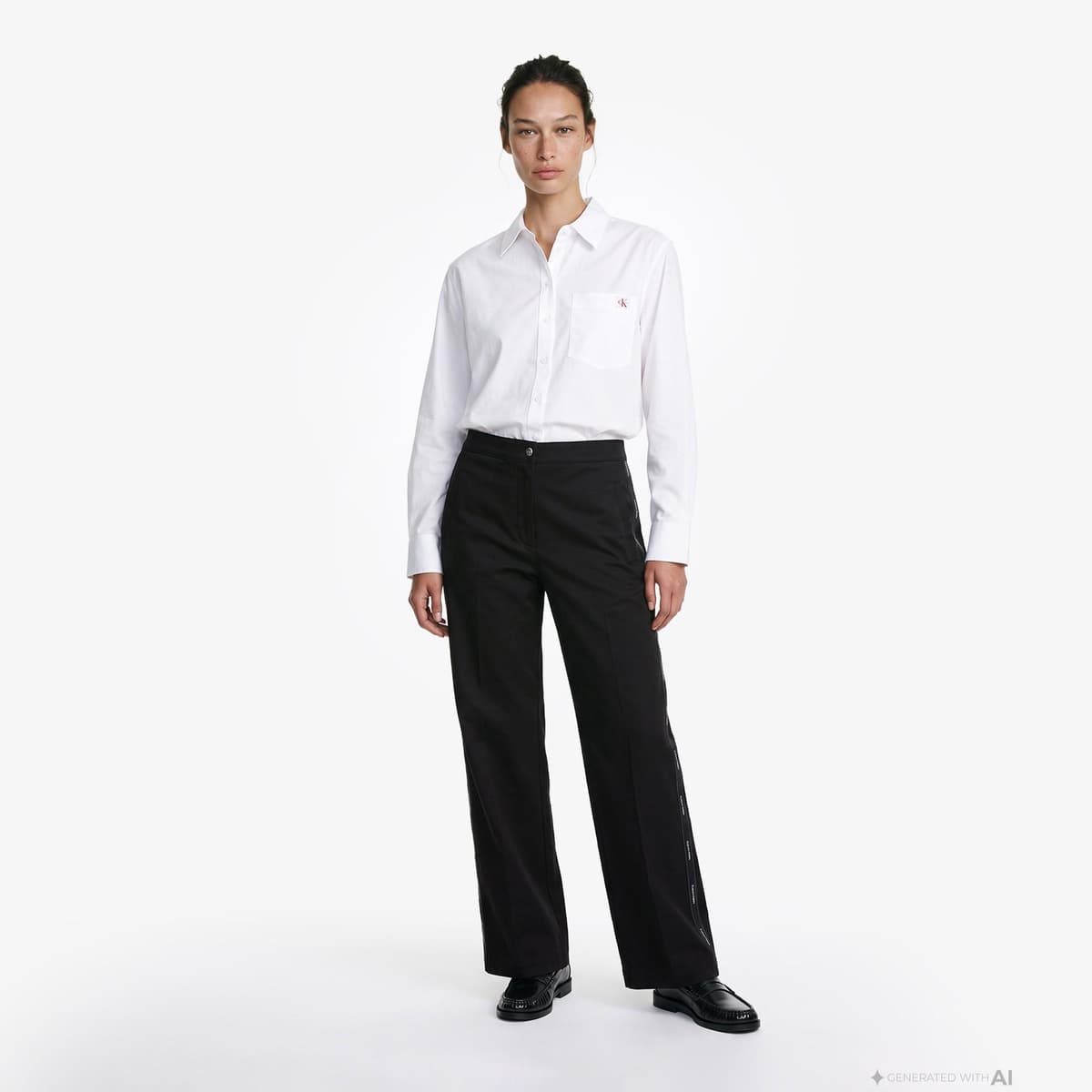 Calvin Klein Cotton Twill Logo Stripe Kadın Siyah Pantolon