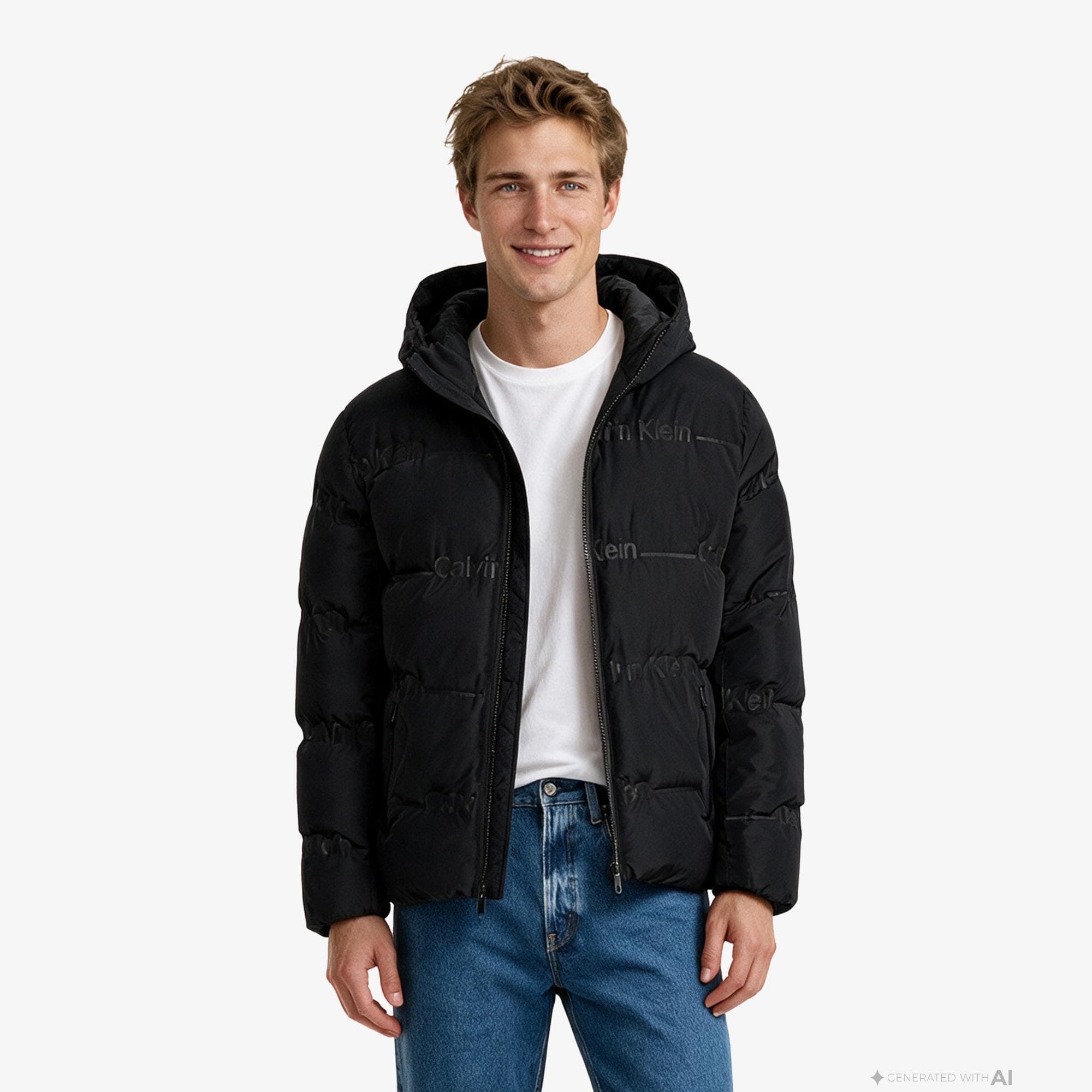 Calvin Klein Relaxed Logo Heat Seal Down Puffer Erkek Siyah Ceket