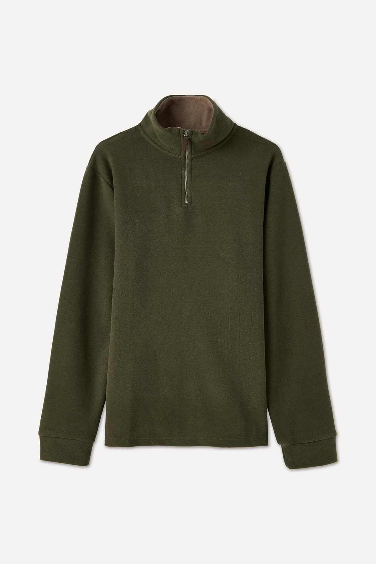 Erkek Haki Fermuarlı Dik Yaka Sweatshirt