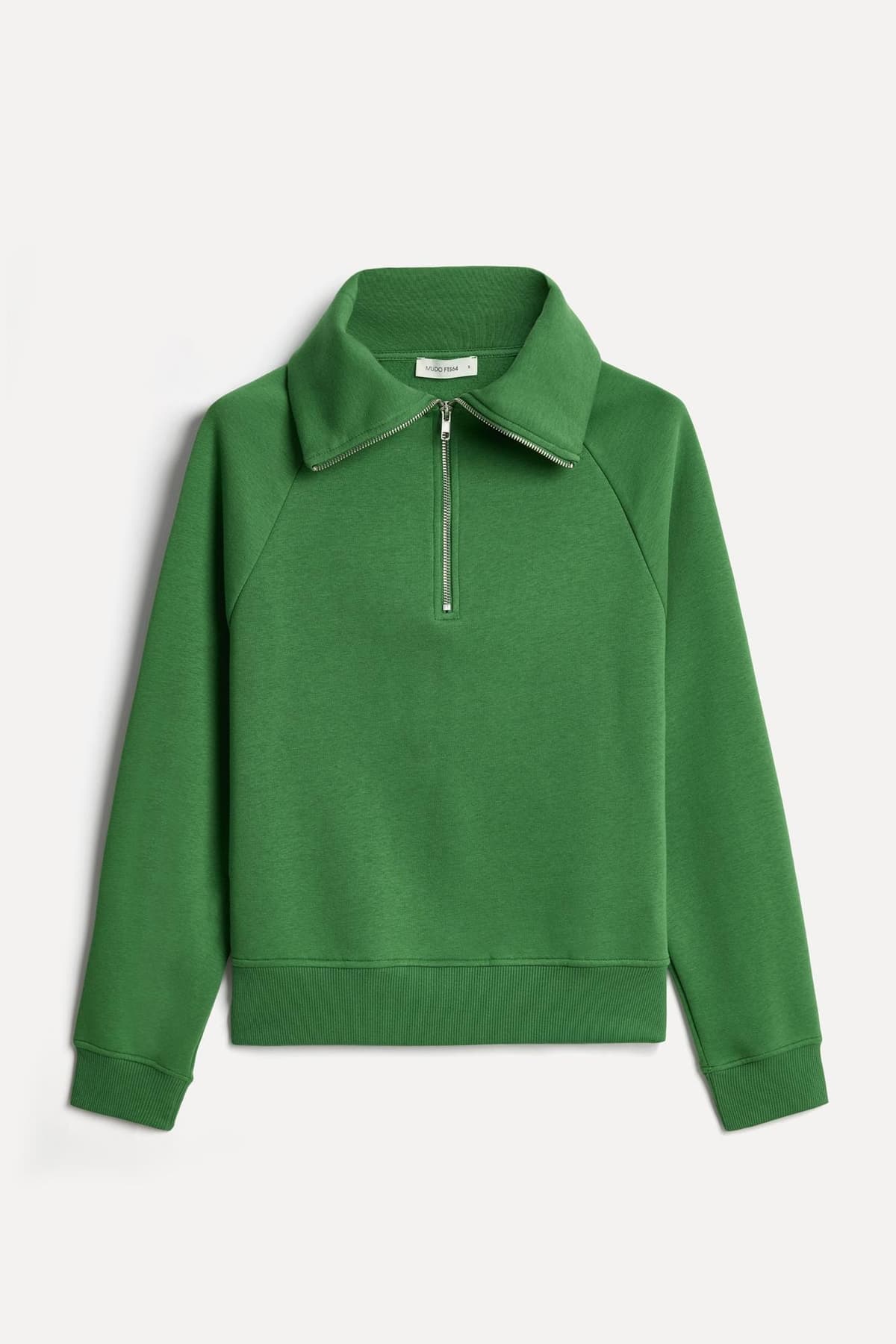 Kadın Yeşil Regular Fit Fermuarlı Sweatshirt