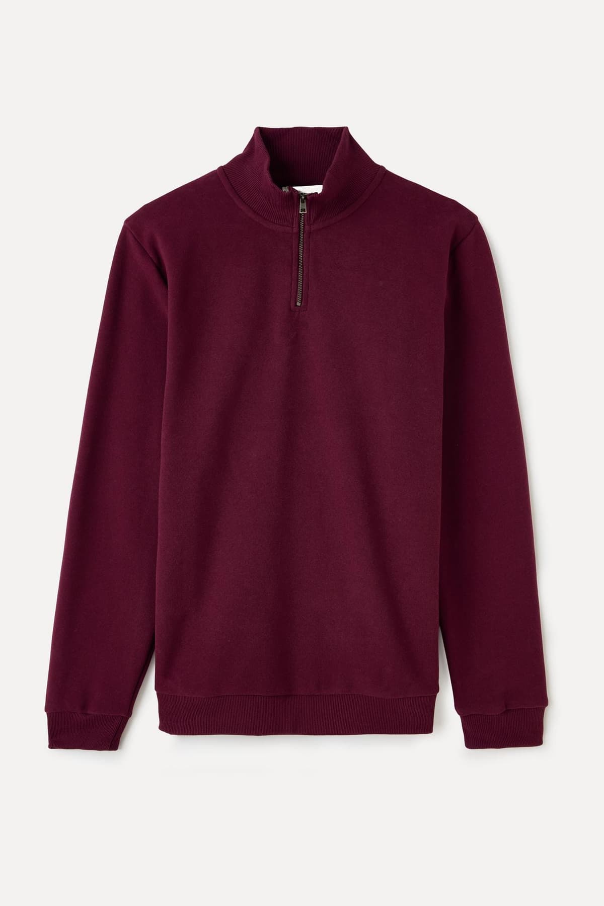 Erkek Mürdüm Fermuarlı Dik Yaka Sweatshirt