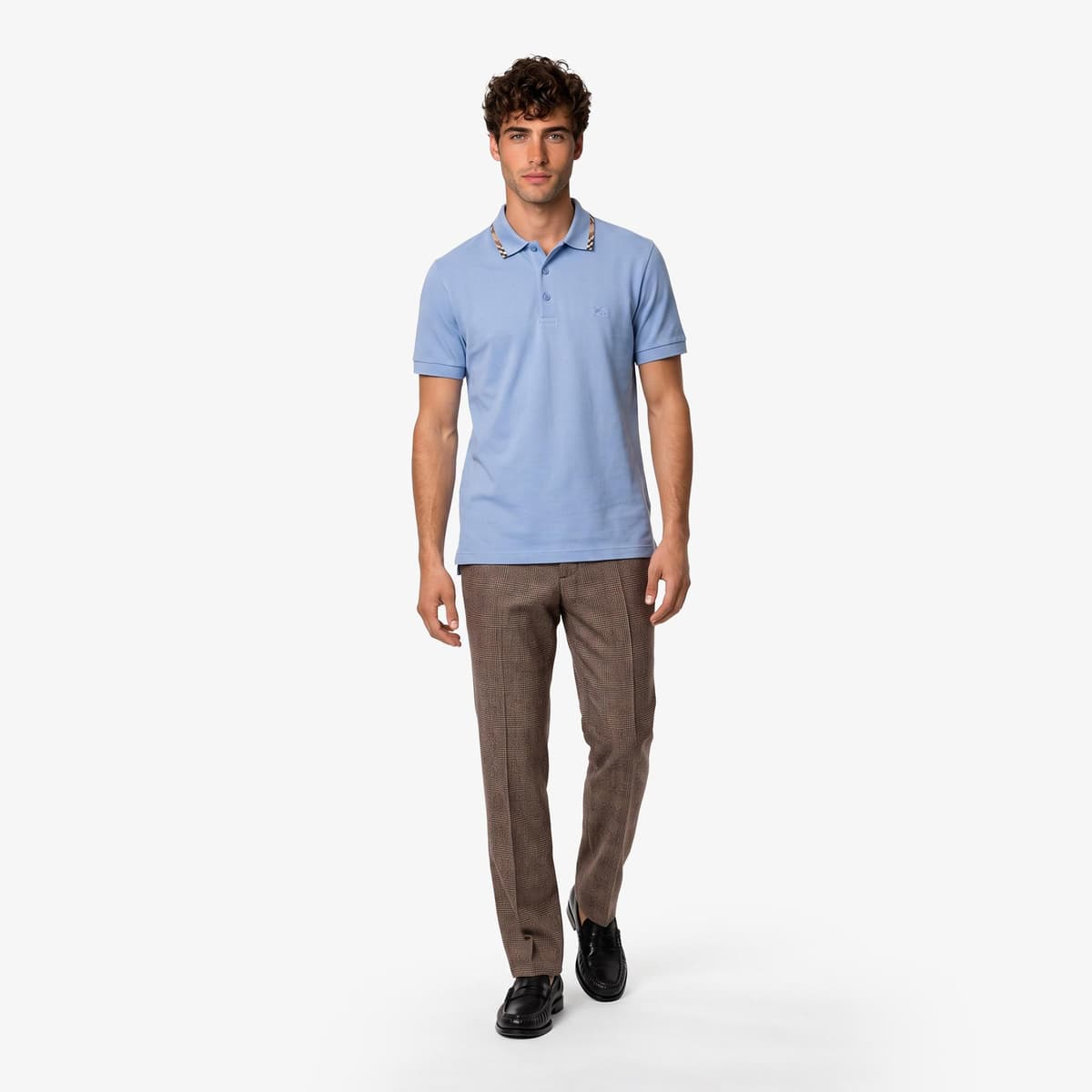 Burberry Check Trim Cotton Erkek Mavi Polo