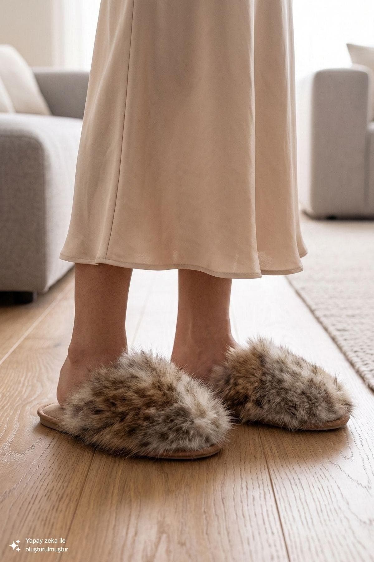 Leopard Peluş Kadın Ev Terliği Beyaz 37/41