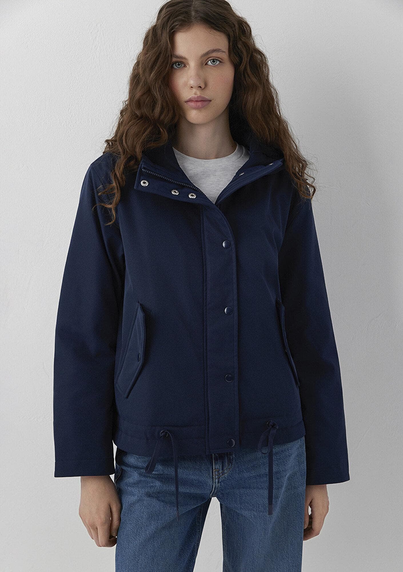 Mavi Kapüşonlu Lacivert Ceket Loose Fit / Bol Rahat Kesim 1110877-86623