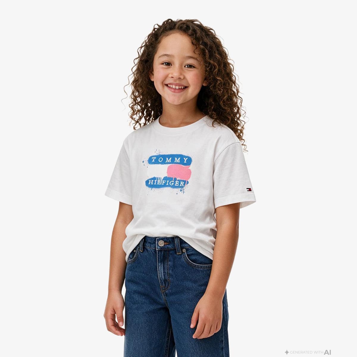 Tommy Hilfiger Flag Graffiti Çocuk Beyaz T-Shirt