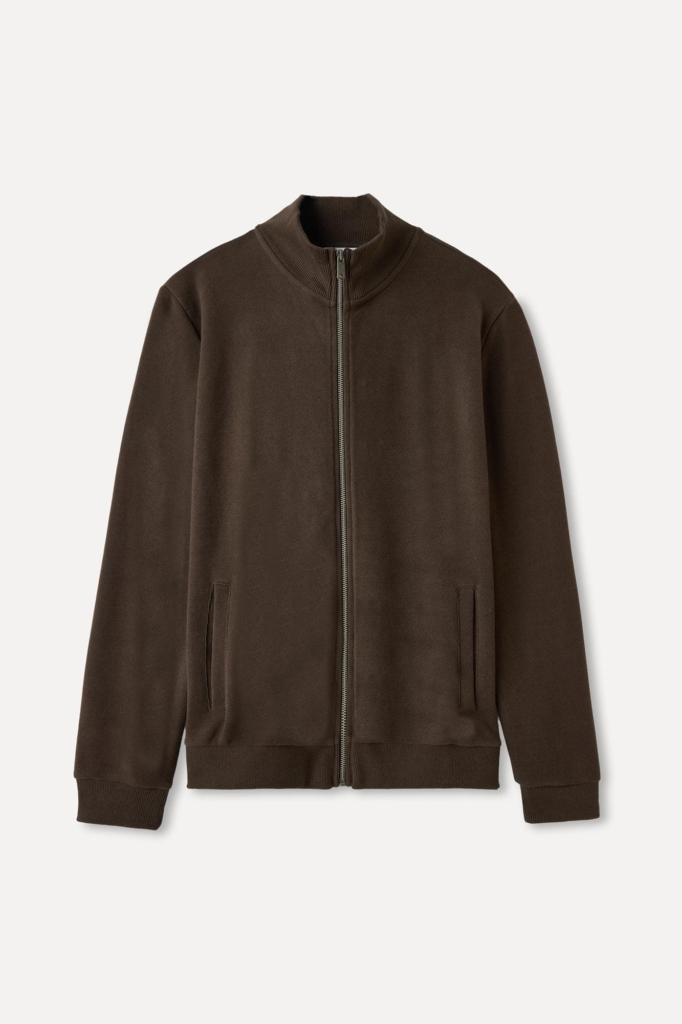 Erkek Kahverengi Dik Yaka Fermuarlı Sweatshirt