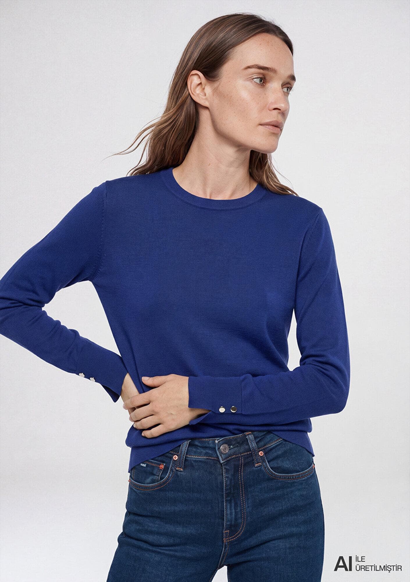 Mavi Kol Detaylı Mavi Triko Slim Fit / Dar Kesim 1710916-70722