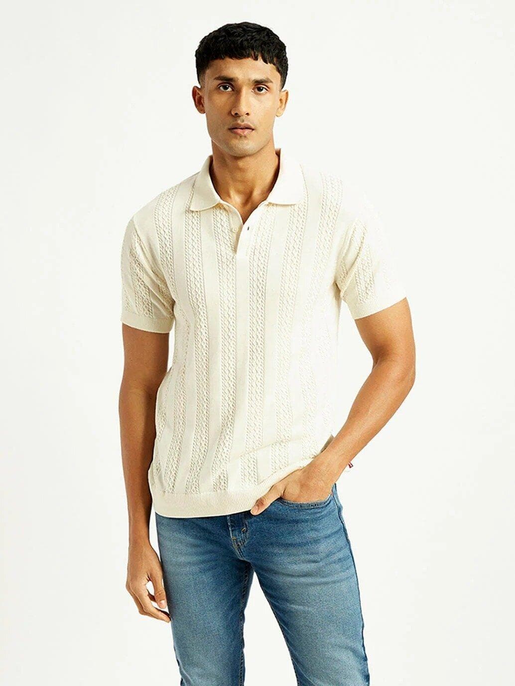 Slim Fit Polo Yaka Krem Tişört
