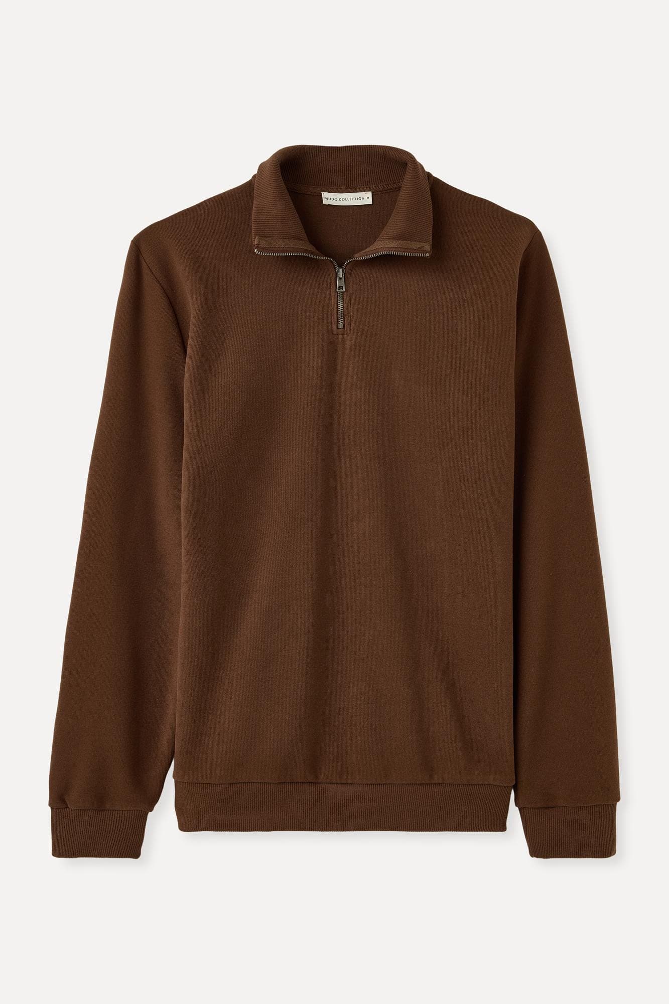 Erkek Kahverengi Fermuarlı Dik Yaka Sweatshirt