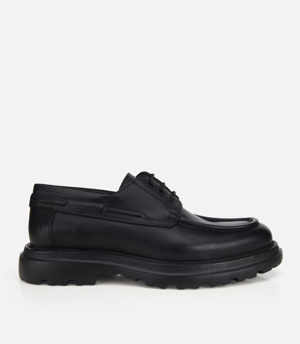 Erkek Deri Siyah Bağcık Detaylı Klasik Loafer