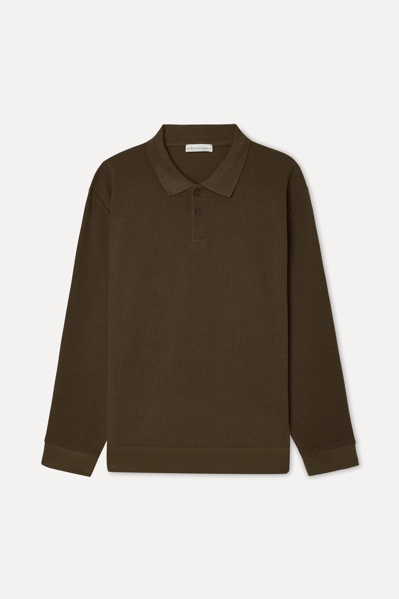 Erkek Kahverengi Tekstürlü Comfort Fit Polo Yaka Sweatshirt