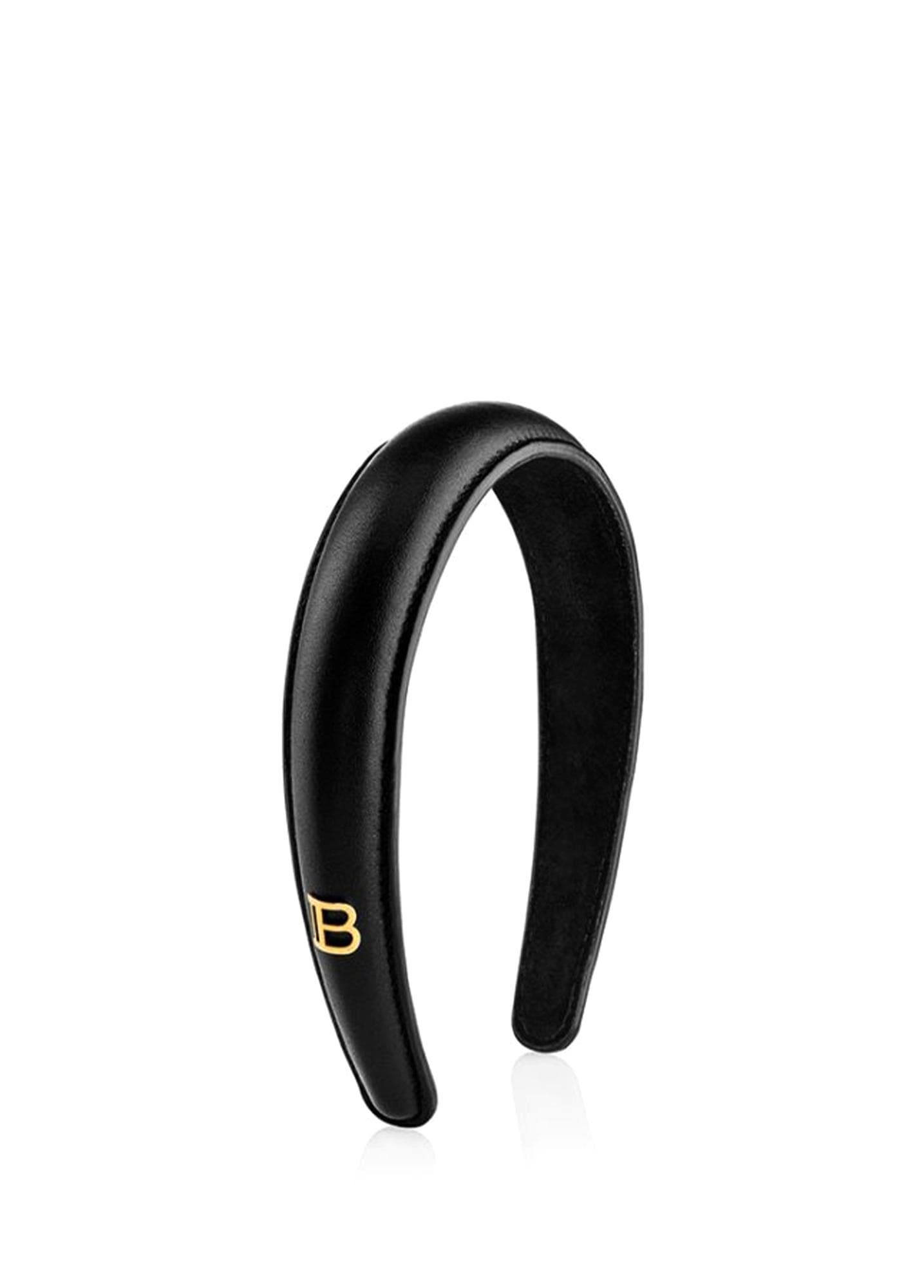 Balmain Leather Puffed Headband With Gold Plated Logo Siyah Deri Kadın Taç