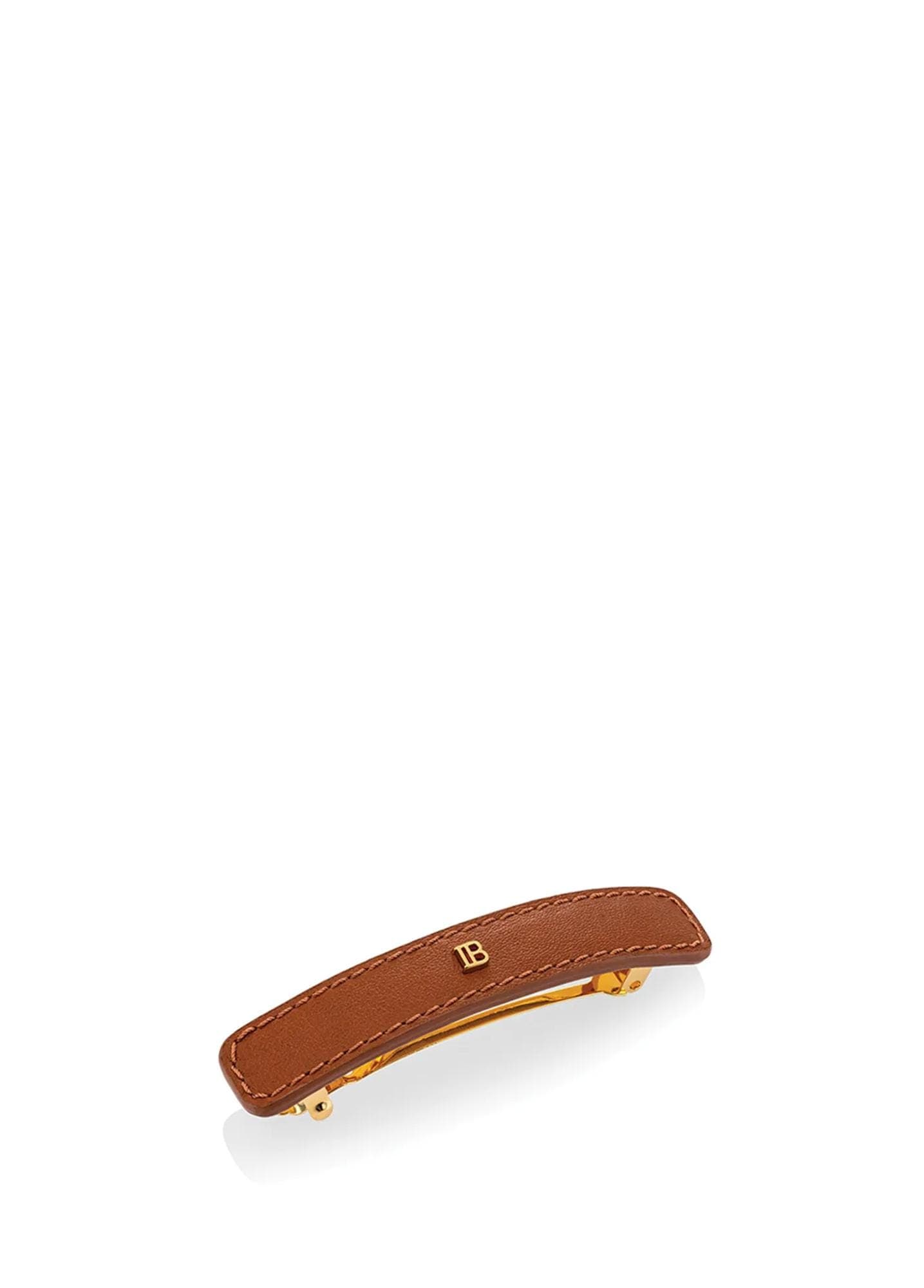 Balmain Riviera Barrette Cognac Large 18 Ayar Altın Logolu Napa Deri Kadın Toka